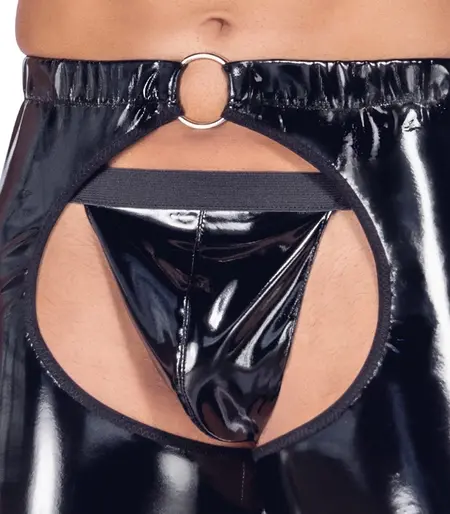 Black Level Vinyl Chaps L - Shiny Black, Open Design, Stretch Fit