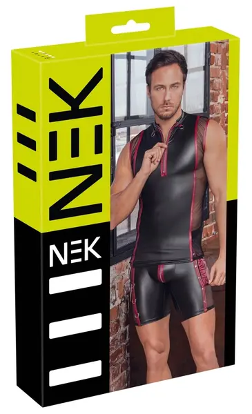 NEK Matte Black Sleeveless Shirt 2XL with Red Accents & Mesh Panels