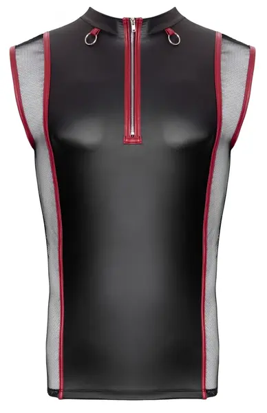 NEK Sleeveless Matte Shirt L Black-Red with Mesh and Zipper Accent