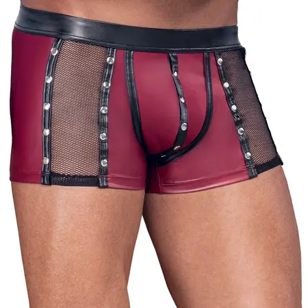 NEK Men’s Fitted Red Matte Pants with Black Mesh and Silver Studs, Size S