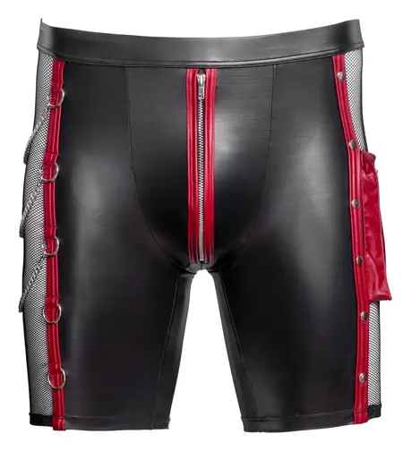 NEK Men's Matte Look Pants L with Red Stripes, Chains & Cargo Pocket