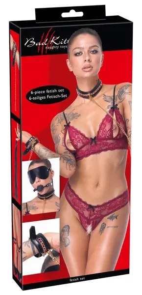 Bad Kitty Premium Chain Bondage Set 6-Piece Black & Gold Adjustable Kit