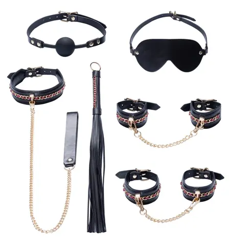 Bad Kitty Premium Chain Bondage Set 6-Piece Black & Gold Adjustable Kit