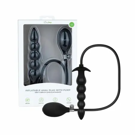 Anal Collection Inflatable Plug with Pump 20cm Black - Adjustable Beads System