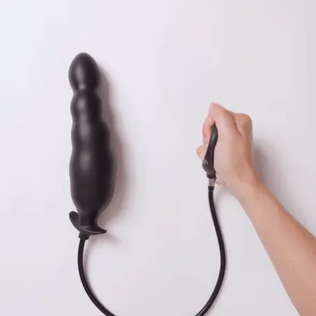 Anal Collection Inflatable Plug with Pump 20cm Black - Adjustable Beads System