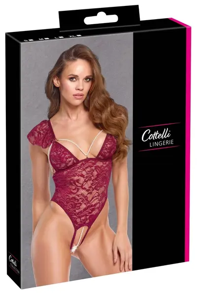 Cottelli Lingerie Body Pearls L - Bordeaux Lace Bodysuit with Pearls