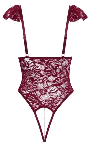 Cottelli Lingerie Body Pearls L - Bordeaux Lace Bodysuit with Pearls