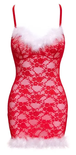 Cottelli Lingerie X-Mas Chemise S/M, Red Lace, Adjustable Straps