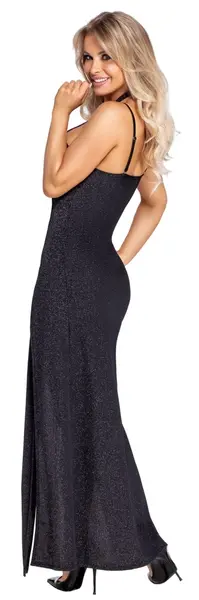 Cottelli PARTY Long Shimmer Dress XL, Black, Elegant High-Slit Design