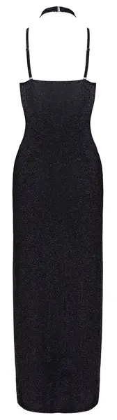 Cottelli PARTY Long Black Dress with Glitter, Size L, Double Front Slits
