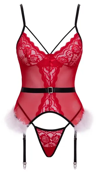 Cottelli LINGERIE X-Mas Basque Set S/M - Red Lace Festive Design
