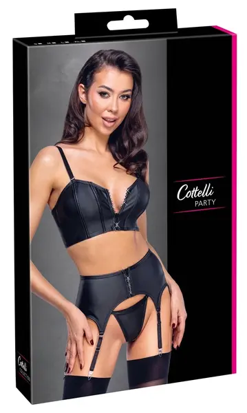Cottelli PARTY Matte Look Corset Set with Rhinestone Zippers XL