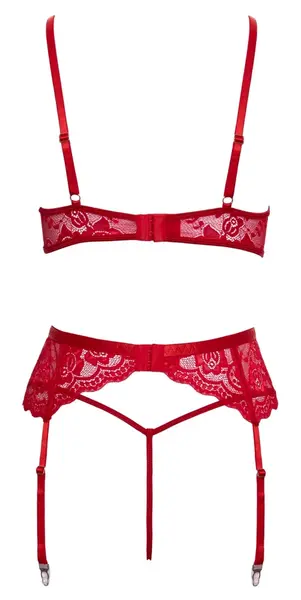 Cottelli Lingerie X-Mas 3-Piece Lace Bra Set Red L/XL with Feather Trim