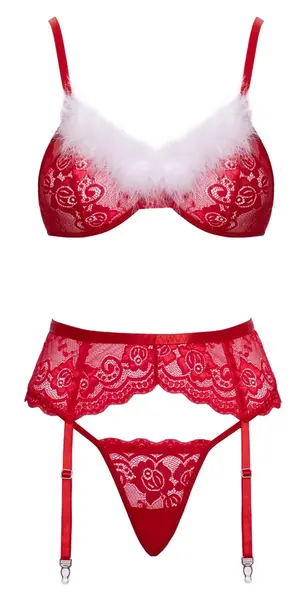 X-Mas дантелен комплект сутиен, червен, S/M