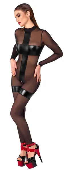 Noir Handmade Jumpsuit L Crotchless Black Transparent Powerwetlook