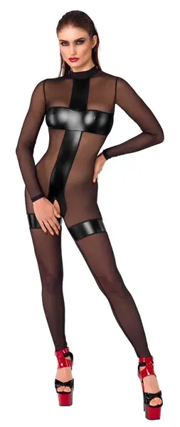 Noir Handmade Jumpsuit XL - Transparent & Powerwetlook Inserts