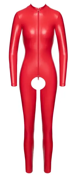Noir Handmade Powerwetlook Jumpsuit Red M - Crotchless Design
