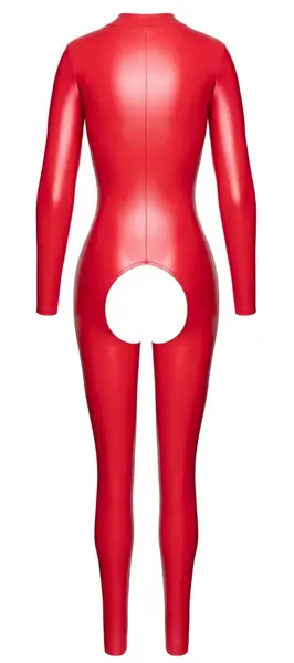 Noir Handmade Red Powerwetlook Jumpsuit S - Crotchless, Long Sleeve