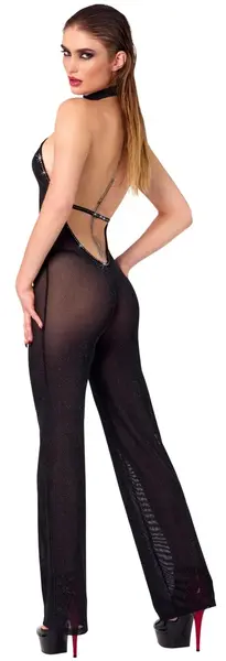 Noir Handmade L Sparkling Cold Shoulder Black Jumpsuit Stand Collar