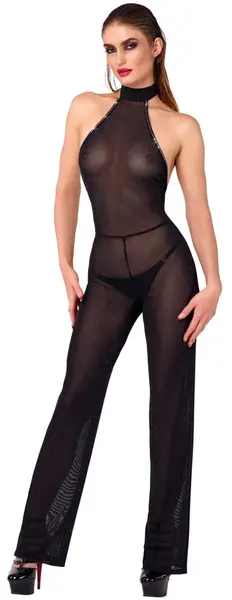 Noir Handmade Shimmering Cold Shoulder Jumpsuit S - Transparent Black