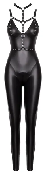 Cottelli PARTY Matte Black Jumpsuit S with Removable Harness