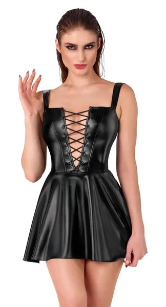 Noir Handmade Powerwetlook Dress Lacing Black Mini Dress Size L