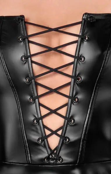 Noir Handmade Powerwetlook Mini Dress with Adjustable Front Lacing M