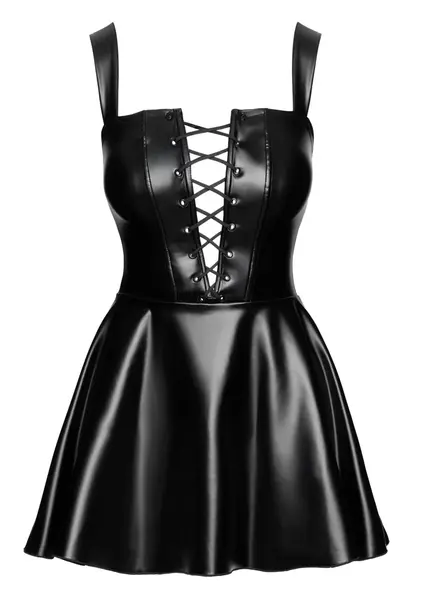 Noir Handmade Powerwetlook Mini Dress with Adjustable Front Lacing M