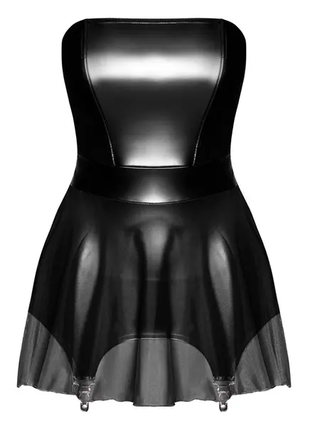 Noir Handmade Powerwetlook Suspender Dress XL - Strapless, Tulle Skirt