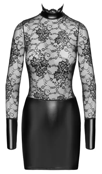 Noir Handmade Mini Dress L Floral Lace & Powerwetlook Black