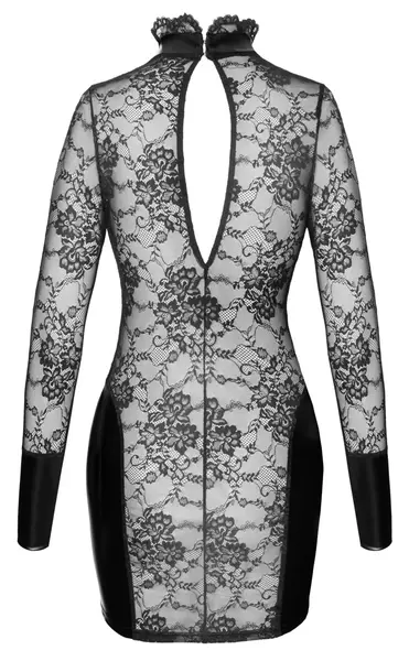 Noir Handmade Mini Dress L Floral Lace & Powerwetlook Black