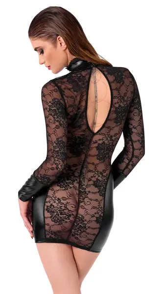Noir Handmade Mini Dress Floral Lace & Powerwetlook S