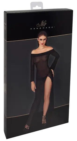 Noir Handmade Long Transparent Black Dress XL - Sparkling Elegance