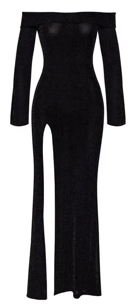 Noir Handmade Long Transparent Black Evening Dress L Size
