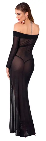 Noir Handmade Long Black Sparkling Transparent Dress M Ankle-Length