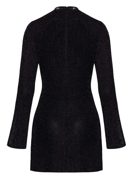 Noir Mini Dress M Sparkling Black with Trumpet Sleeves and Gems
