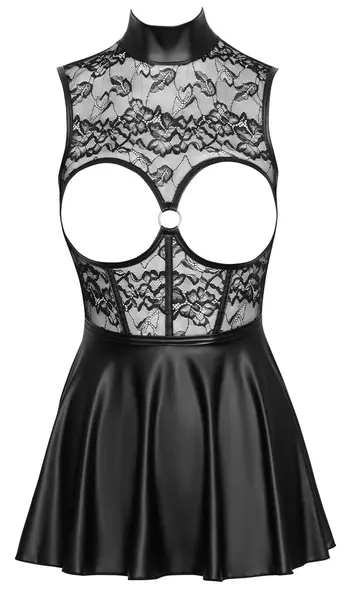 Cottelli PARTY Open Cup Mini Dress Black Lace & Matte Look M