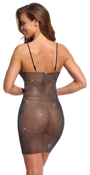 Cottelli PARTY Mini Dress S/M - Black Mesh with Colorful Rhinestones