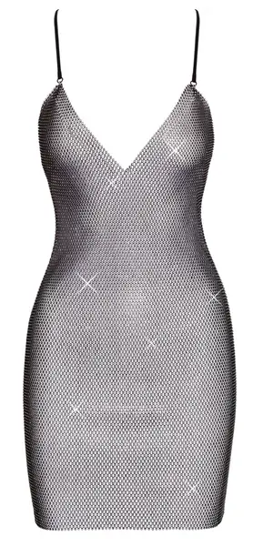 Cottelli PARTY Mini Dress S/M - Black Mesh with Colorful Rhinestones