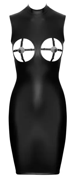 Cottelli PARTY Dress S Black Matte, Adjustable Silver Accents, Knee-Length