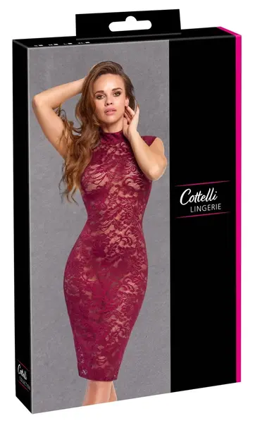 Cottelli Lingerie Lace Dress Bordeaux Red XL - Elegant Sleeveless Fit