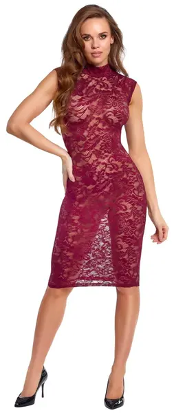 Cottelli Lingerie Lace Dress Bordeaux Red L - Elegant Sleeveless Knee-Length