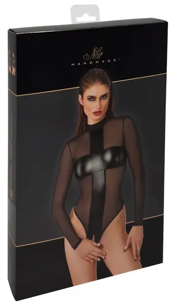 Noir Handmade Body Cross XL Black Transparent Bodysuit with Wetlook Inserts