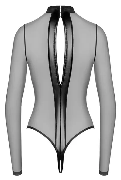 Noir Handmade Body Cross XL Black Transparent Bodysuit with Wetlook Inserts