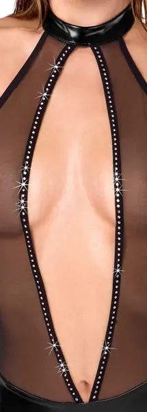 Noir Handmade S Powerwetlook Bodysuit with Rhinestone Accents