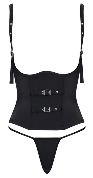 Cottelli PARTY Black Open Cup Corset L with Adjustable Buckle Straps