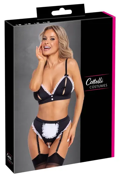 Cottelli COSTUMES Maid Set S - Black & White Bustier with Suspender Briefs