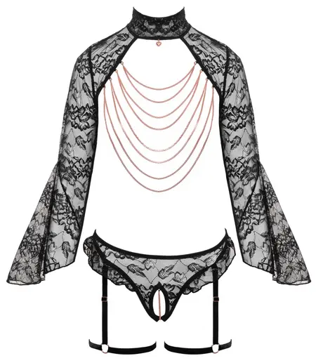 Abierta Fina Lingerie Set Open Cup Bolero & Crotchless Suspender L
