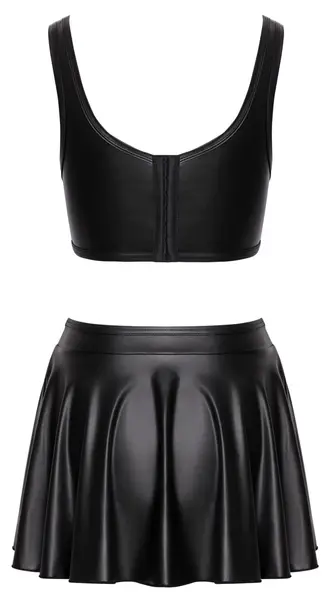 Cottelli PARTY Set - Black Matte Crop Top & Mini Skirt, Size M, Shaping Design