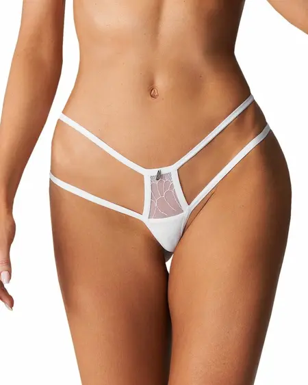 Obsessive Arrowel White Lace Panties with Geometric Strap Design S/M